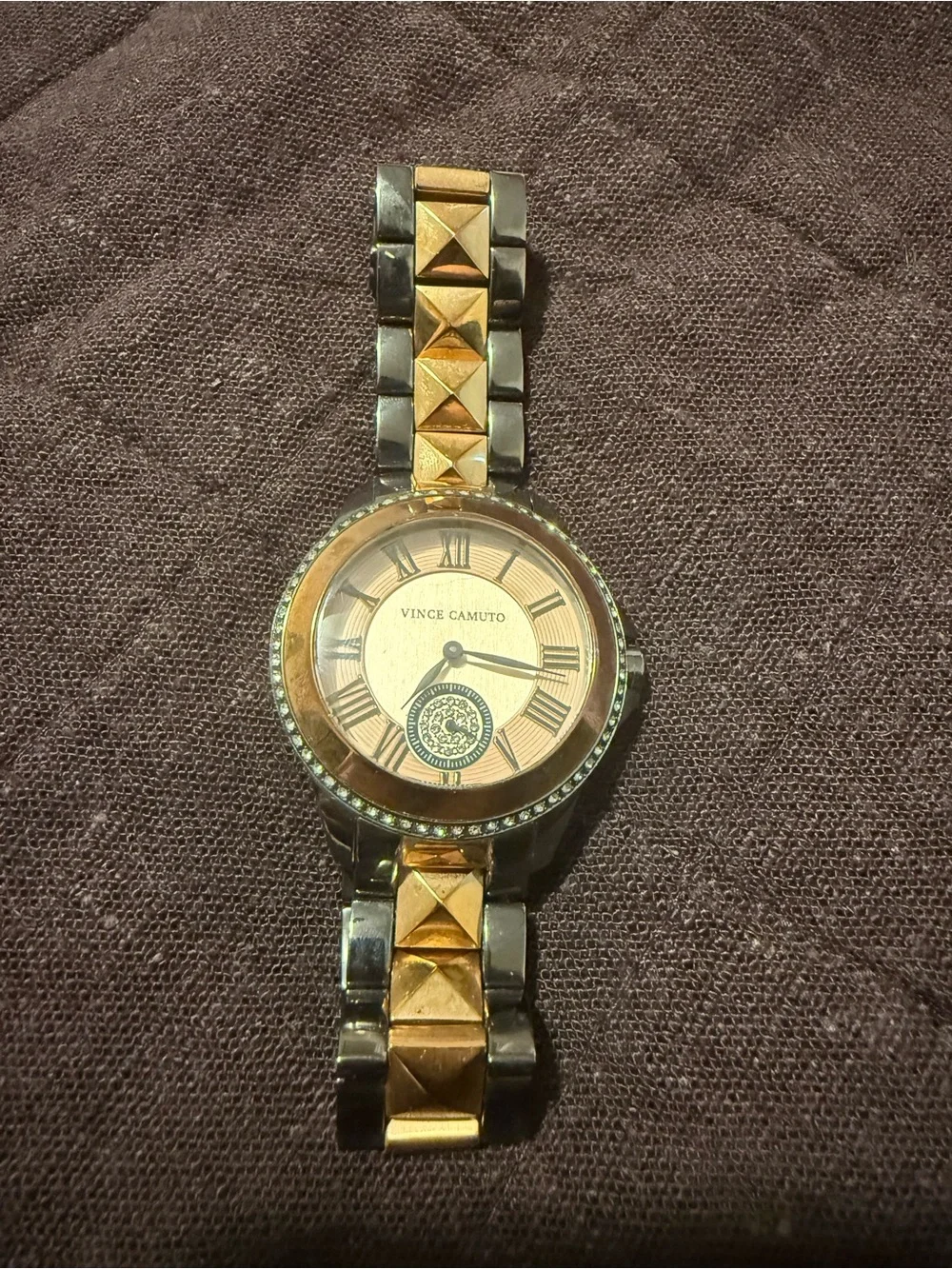 Vince Camuto Two-Tone Pyramid Stud Bracelet Watch — Rose Gold Dial